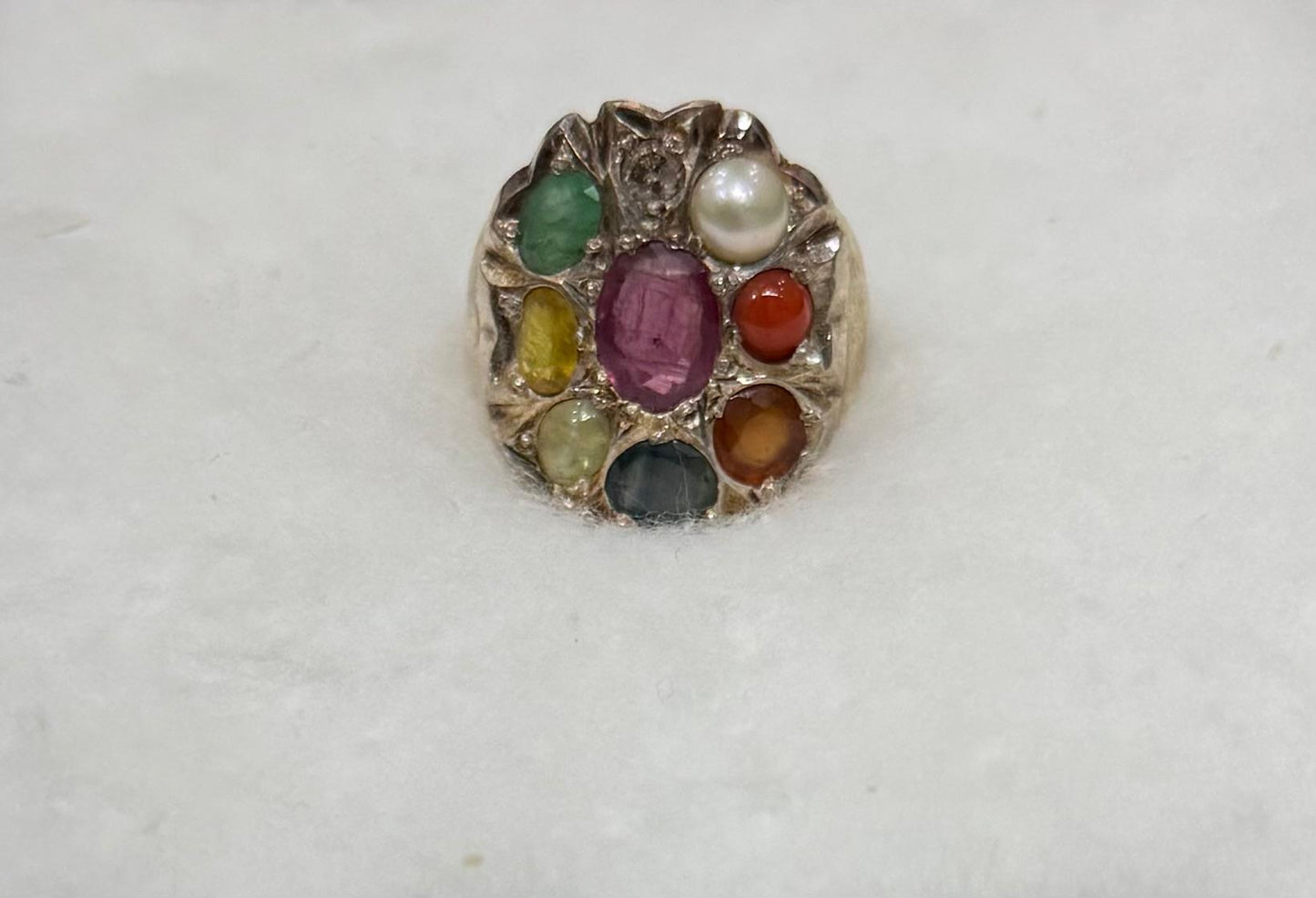 Silver Plated Gemstones Ring